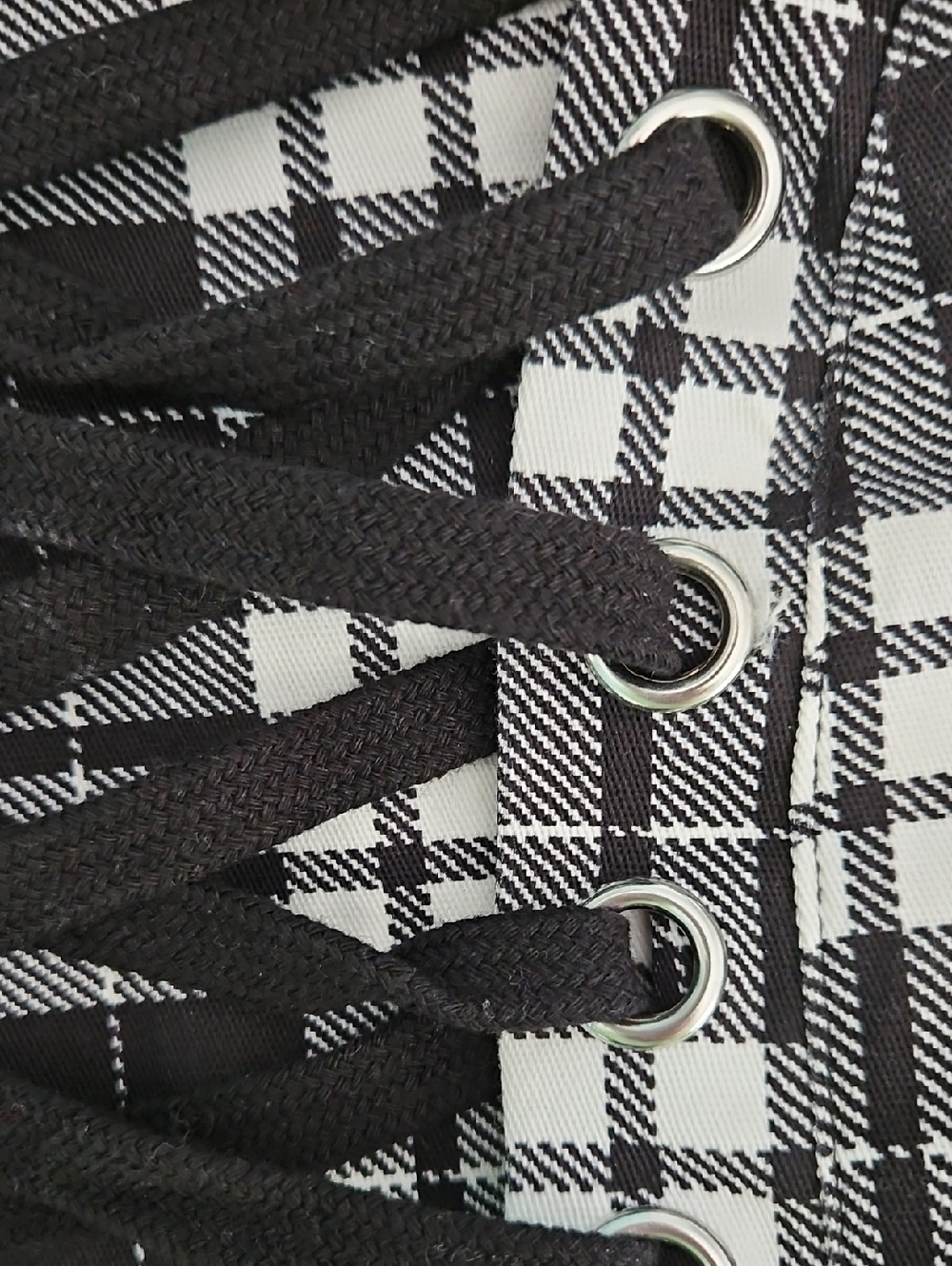 Widow Dolls KILL Black & White Plaid Lace-Up Cropped Corset Top, XS - Picture 6 of 7